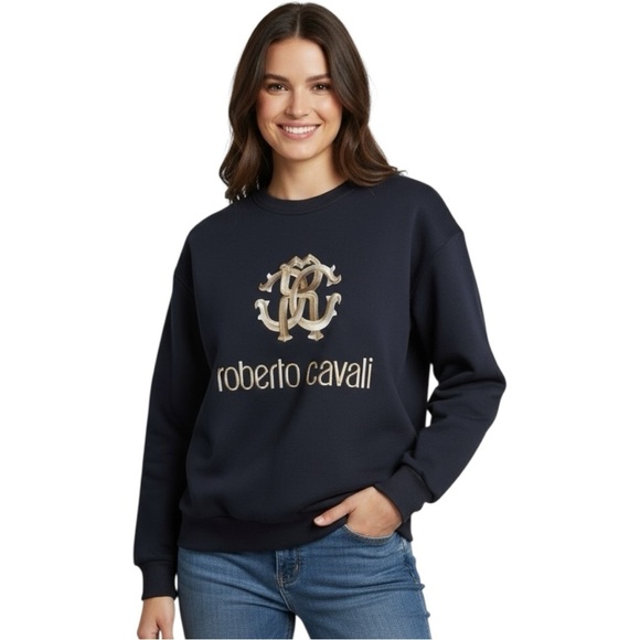 Sweaters - Roberto Cavalli Black Gold Logo Pullover Sweater